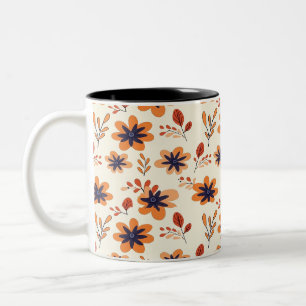 Waterverf Herfst Bloemen Naadloos Patroon Tweekleurige Koffiemok