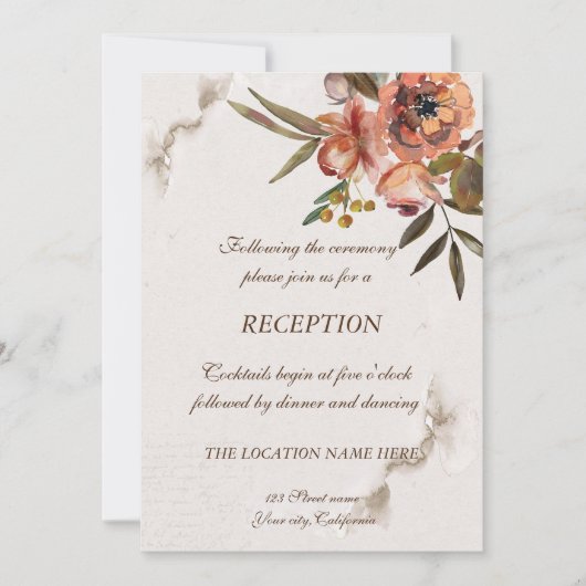 Waterverf herfst bloemen ontvangst kaart (Voorkant)