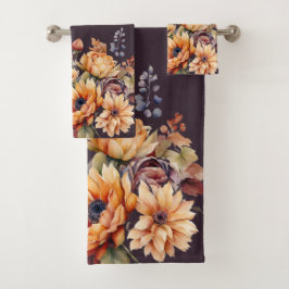 Waterverf Herfst Bloemen-Paarse Bad Handdoek