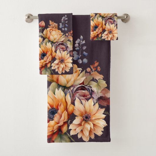 Waterverf Herfst Bloemen-Paarse Bad Handdoek (Insitu)
