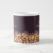 Waterverf Herfst Bloemen-Paarse Grote Koffiekop (Voorkant)