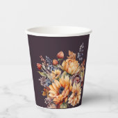 Waterverf Herfst Bloemen-Paarse Papieren Bekers (Voorkant)