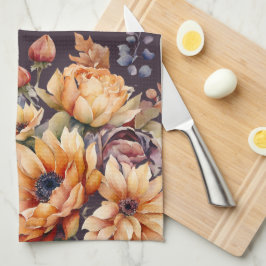 Waterverf Herfst Bloemen-Paarse- Theedoek