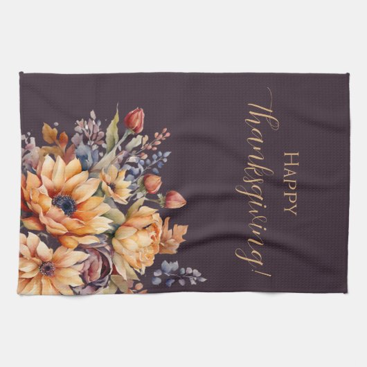 Waterverf Herfst Bloemen-Paarse- Theedoek (Horizontaal)