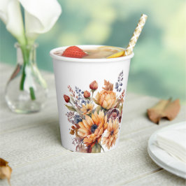 Waterverf Herfst Bloemen- Papieren Bekers