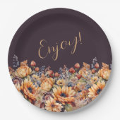 Waterverf Herfst Bloemen- Papieren Bordje (Voorkant)