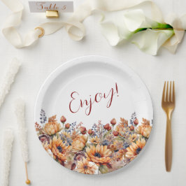 Waterverf Herfst Bloemen- Papieren Bordje