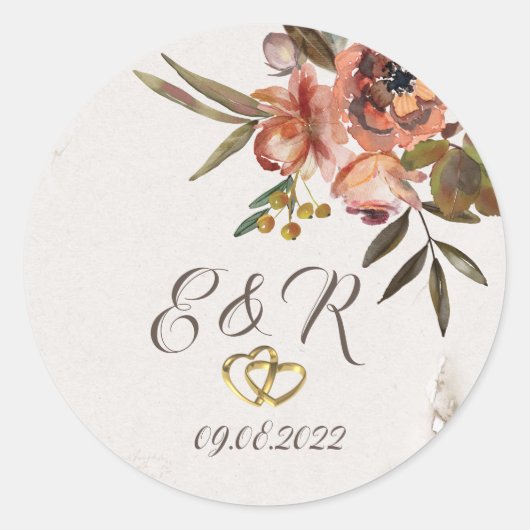 Waterverf Herfst Bloemen Ronde Sticker (Voorkant)