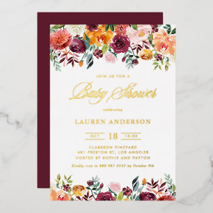 Waterverf Herfst Bloemen Slinger Baby Shower Folie Uitnodiging