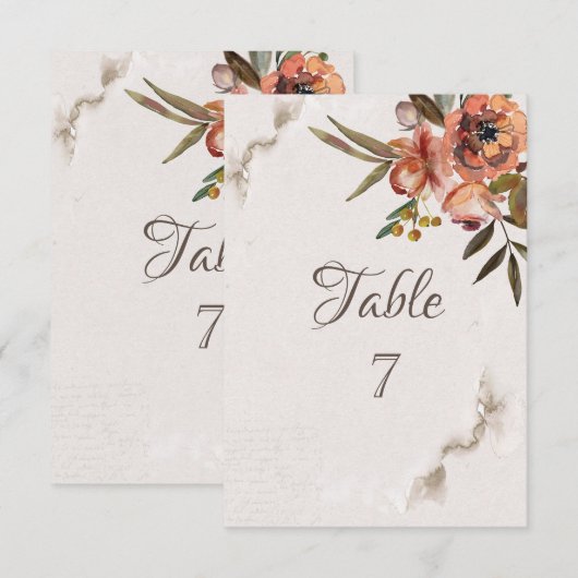 Waterverf Herfst Bloemen Tafel Kaart (Voorkant / Achterkant)