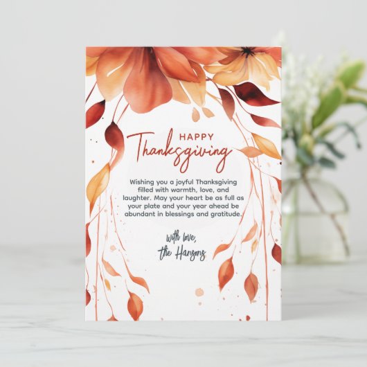 Waterverf Herfst Bloemen Thanksgiving Custom Feestdagenkaart (Staand voorkant)