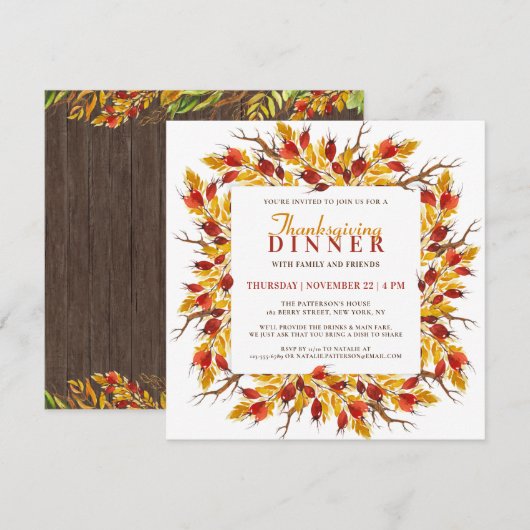 Waterverf Herfst Bloemen Thanksgiving Diner Kaart (Voorkant / Achterkant)