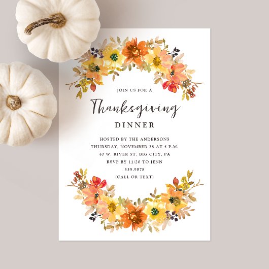 Waterverf Herfst Bloemen Thanksgiving Diner Kaart