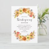 Waterverf Herfst Bloemen Thanksgiving Diner Kaart (Staand voorkant)