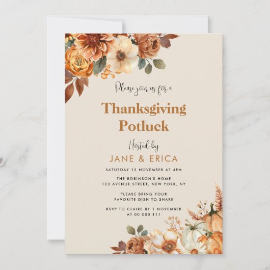 waterverf herfst bloemen Thanksgiving potluck Kaart (Voorkant)
