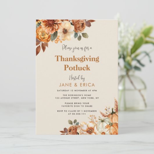 waterverf herfst bloemen Thanksgiving potluck Kaart (Staand voorkant)
