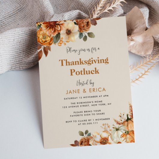 waterverf herfst bloemen Thanksgiving potluck Kaart