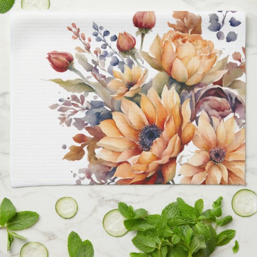 Waterverf Herfst Bloemen- Theedoek (Gevouwen)