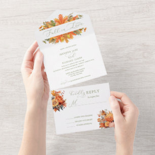 Waterverf herfst bloemen Verliefd worden Trouwda All In One Uitnodiging