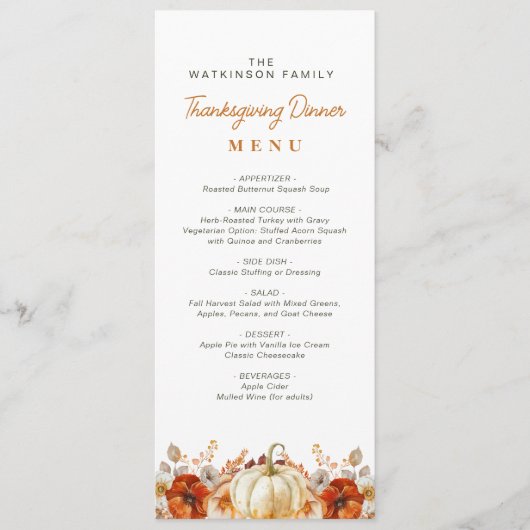 waterverf herfst bloemenmenu Thanksgiving Menu (Voorkant)