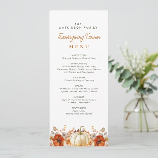 waterverf herfst bloemenmenu Thanksgiving Menu (Staand voorkant)
