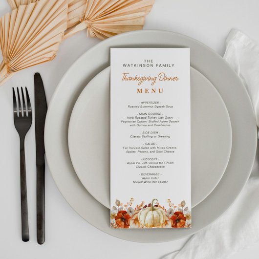 waterverf herfst bloemenmenu Thanksgiving Menu