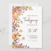 Waterverf herfst bloemenplaid Thanksgiving Diner Kaart (Voorkant)
