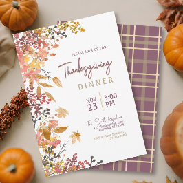 Waterverf herfst bloemenplaid Thanksgiving Diner Kaart