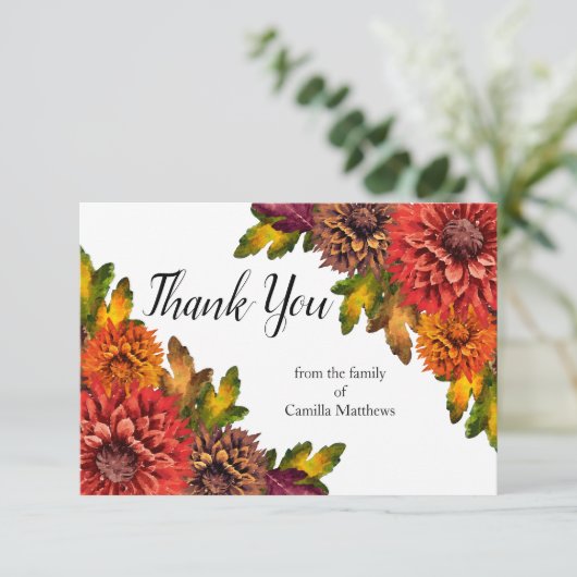Waterverf Herfst Bloemenverlies Dank u Bedankkaart (Staand voorkant)