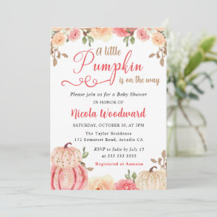 Waterverf Herfst Bloemige Pompoenen Baby Shower Kaart