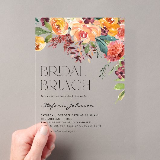 Waterverf Herfst Bloemstuk Bruids Brunch Acryl Uitnodigingen (Insitu (Draagbaar))