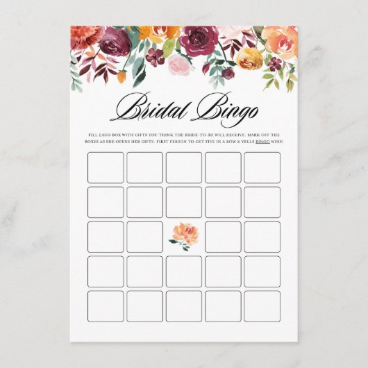 Waterverf herfst blooms bridal bingo Shower Game Informatiekaartje (Voorkant)