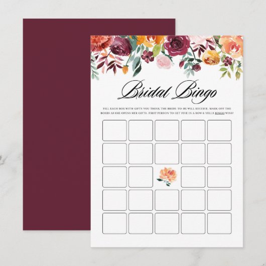 Waterverf herfst blooms bridal bingo Shower Game Informatiekaartje (Voorkant / Achterkant)