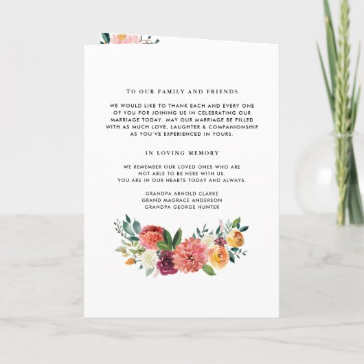 Waterverf herfst Blooms Ceremony Wedding Booklet Programma (Achterkant)