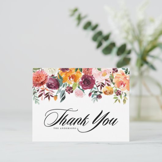 Waterverf herfst blooms feest Dank je wel Briefkaart (Staand voorkant)