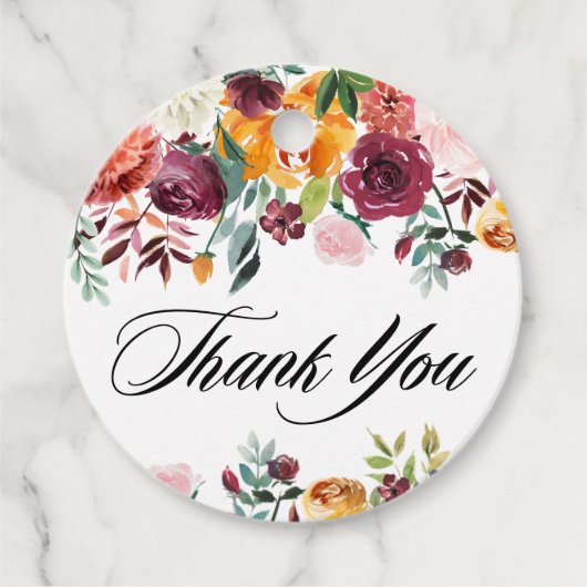 Waterverf herfst blooms Floral bruiloft Dank je Bedankjes Labels (Voorkant)