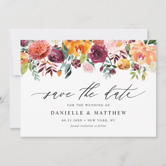 Waterverf herfst blooms Floral Save The Date (Voorkant)