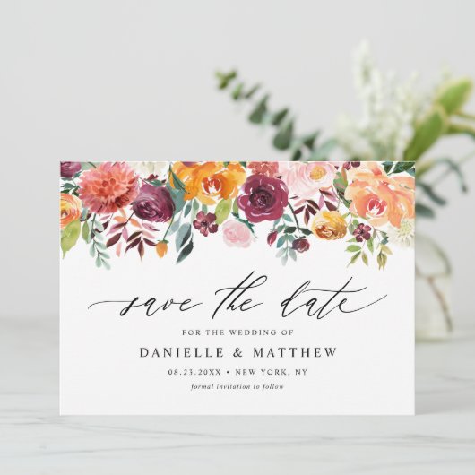 Waterverf herfst blooms Floral Save The Date (Staand voorkant)