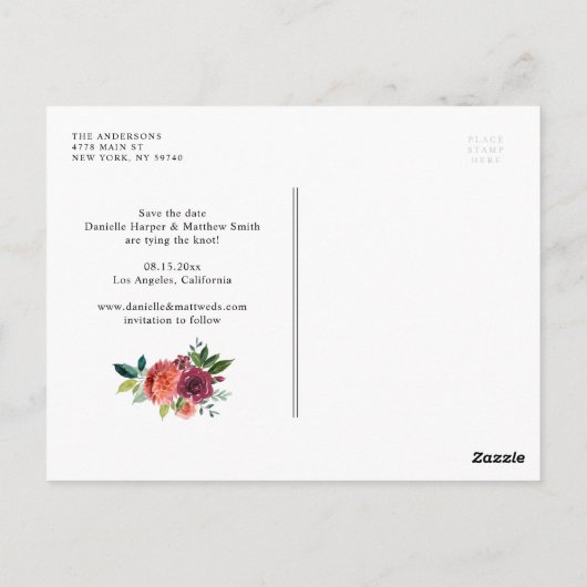 Waterverf herfst blooms Floral sparen de Datum Briefkaart (Achterkant)
