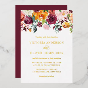 Waterverf herfst blooms Floral Wedding Folie Uitnodiging