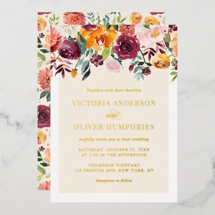  Waterverf herfst blooms Floral Wedding Folie Uitnodiging