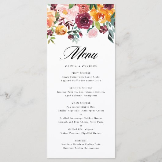 Waterverf herfst blooms Floral Wedding Menu (Voorkant)