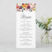 Waterverf herfst Blooms Floral Wedding Menu Kaart (Staand voorkant)