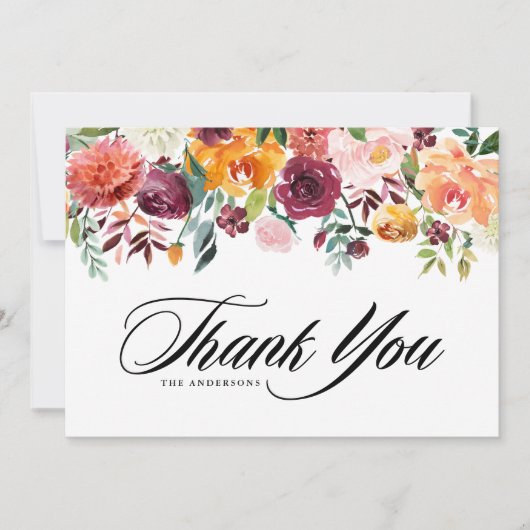 Waterverf herfst Blooms Garland Wedding Bedankkaart (Voorkant)