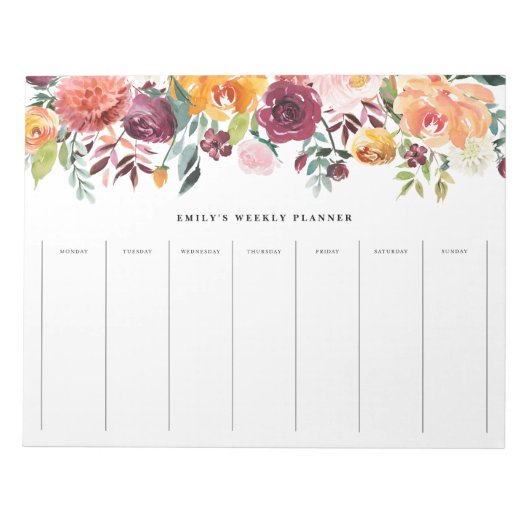 Waterverf herfst Blooms Garland Weekly Planner Notitieblok (Voorkant)