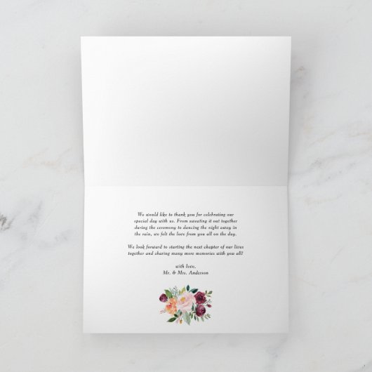 Waterverf herfst blooms vieren huwelijk bedankkaart (Binnen)