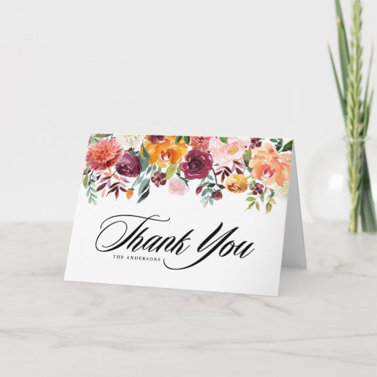 Waterverf herfst blooms vieren huwelijk bedankkaart (Voorkant)