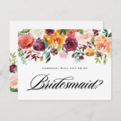 Waterverf herfst blooms zal je mijn Bridesmaid zij Uitnodiging Briefkaart (Voorkant / Achterkant)