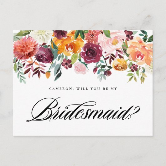 Waterverf herfst blooms zal je mijn Bridesmaid zij Uitnodiging Briefkaart (Voorkant)