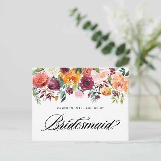 Waterverf herfst blooms zal je mijn Bridesmaid zij Uitnodiging Briefkaart (Staand voorkant)